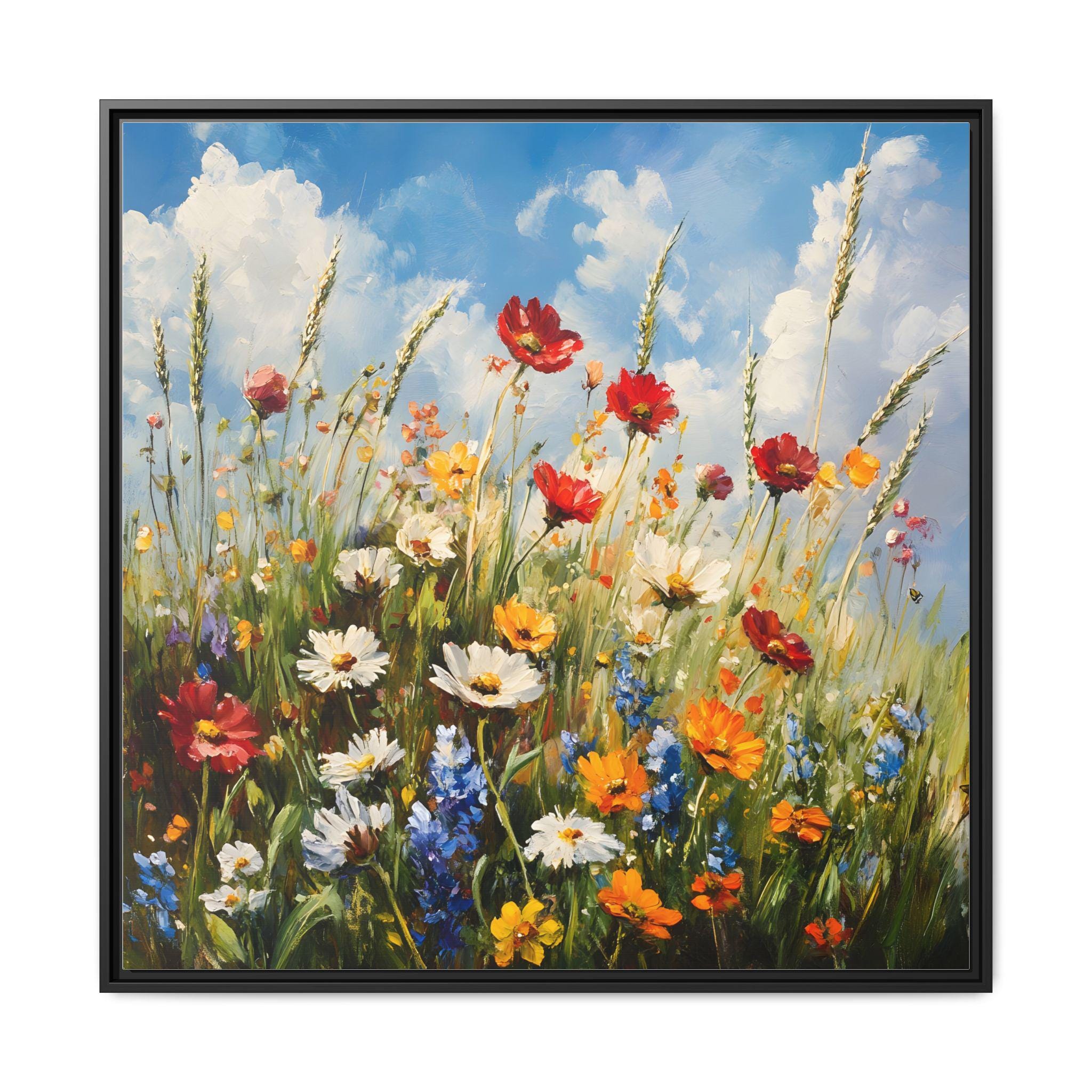Wall Art Print, Spring Meadow Oil Painting, Matte Canvas, Framed