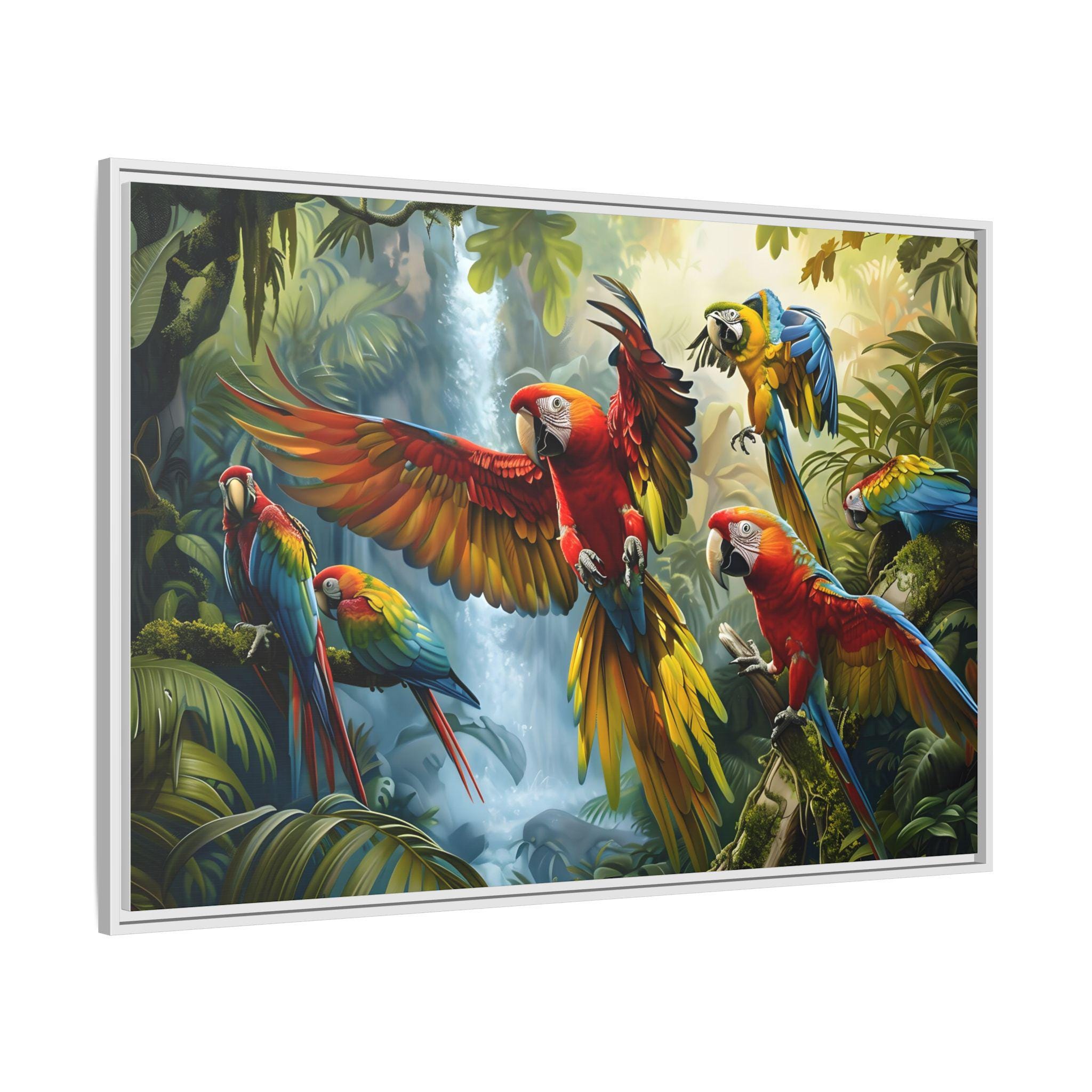 絵画 type ll Parrot A Red Parrot Flaps Its Wings to Land on a Branch in the Waterfall