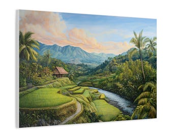バリ絵画 バリアート 田園風景 105✖️85 バリ絵画 バリアート 田園