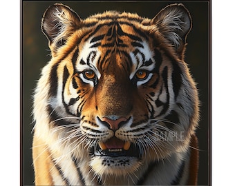 Cool Siberian Tiger Oil Painting Print, Animal Decor, Canvas Wall Art, Square Frame, Gallery Wrap, Wildlife Art, Jungle Themed Room Decor,