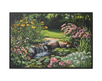 Wall Art, Beautiful Modern Garden Pond, Oil Painting Print, Garden Poster, Matte Canvas
