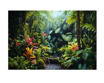 Canvas Wall Art Print, Tropical Jungle Plants, Rainforest Home Decor, Rainforest Photo Print, Lush Botanical Poster, Colorful Nature