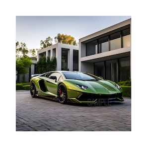Lamborghini Aventador Parked On Modern House On Digital Dowloaf Wall Art. Beautiful Lamborghini Supercar Poster for Home Decor. jpg