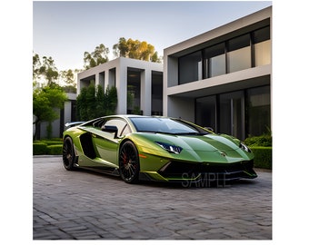 Lamborghini Aventador Parked On Modern House On Digital Dowloaf Wall Art. Beautiful Lamborghini Supercar Poster for Home Decor. jpg