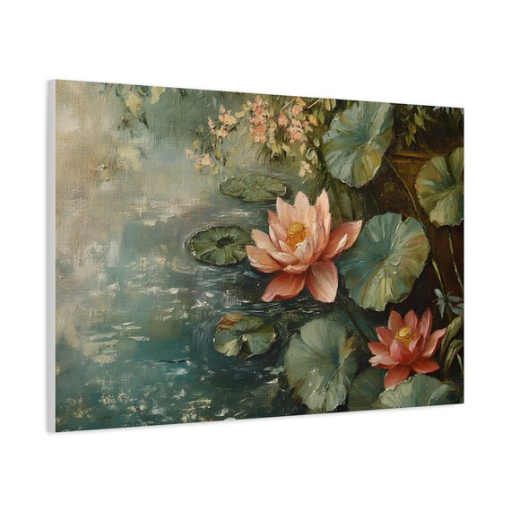 美しい蓮の花の油絵キャンバス壁アートプリントポスター、ストレッチ