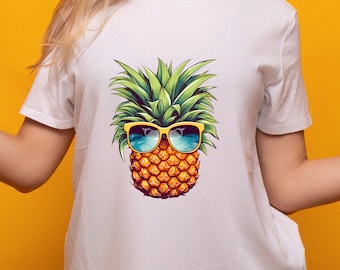 Pineapple Sunglasses Aloha Beach Hawaii Hawaiian Women Man Tshirt, Pineapple with Sunglasses, Unisex Heavy Cotton Tee