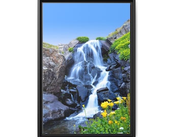 Waterfall Photos Print On Canvas - Big Water fall On Mountain on Canvas Wall Art Print. It's for Home Decor or Wall Hanging. Vertical Frame
