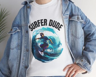 Maglietta da surfista / Maglietta con grafica a onde, atmosfera da spiaggia. Maglietta da surfista alla moda, maglietta da surf, regalo per gli amanti del surf, maglietta unisex in cotone pesante.