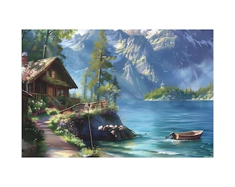 絵画　油彩　木枠付キャンバス　大　風景画　山　湖水 il_340x270.7098845395_u0vb.jpg