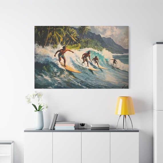 Dipinto Su Tela Retrò - Quadro Spiaggia Surf Cacao Per Parete, 30x40 Cm Con Cornice - 5
