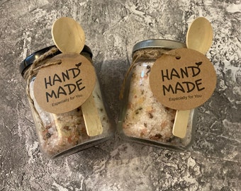 Handmade bath salts with Epsom, Pink Himalayan salts and Lavender 200g in glass reusable jar - Perfect to relax, postpartum or as a gift