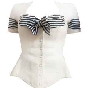 Vintage Thierry Mugler Wasp Waist Blazer: 80s Couture Navy Striped Bow