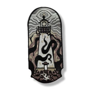 Lighthouse, lighthouse patch, iron-on patch, emblem, embroidered, patch, iron-on patch, lighthouse iron-on patch, large format, gothic