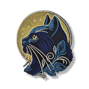 Gato lunar, parche de gato lunar, parche termoadhesivo, emblema, bordado, parche, parche termoadhesivo, parche termoadhesivo de gato lunar