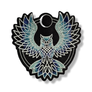 Owl, owl patch, iron-on patch, embroidered patch, black