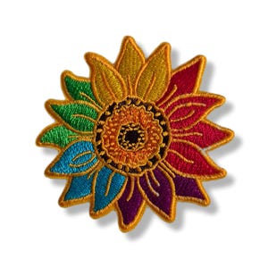 Solros, solrosmärke, strykmärke, broderad märke, märke, strykmärke, solrosbroderad märke