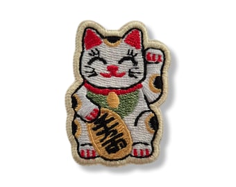 Lucky cat, lucky cat patch, iron-on patch, embroidered patch, patch, iron-on patch, Japan patch