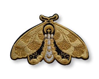 Luna moth, luna moth patch, iron-on patch, embroidered patch, gold, luna moth patch, patch, iron-on patch