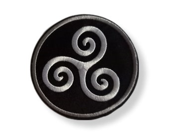 Triskelion, triskelion patch, iron-on patch, emblem, embroidered, patch, iron-on patch, triskelion iron-on patch, black