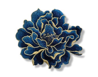 Flower, flower patch, flower applique, large size, embroidered, blue, patch, iron-on patch, flower patch, floral patch