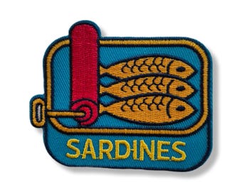 Sardine, sardine patch, iron-on patch, patch, embroidered, patch, iron-on patch, tinned fish patch