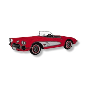 Retro car, patch, badge, iron-on, embroidered, retro car patch