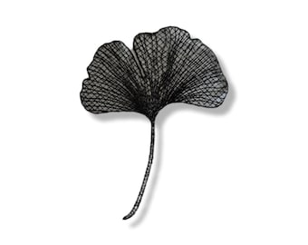 Ginkgo leaf, ginkgo leaf patch, embroidered, patch, iron-on patch, black, floral patch