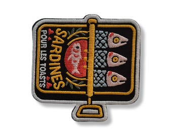 Sardine, sardine patch, iron-on patch, patch, embroidered, patch, iron-on patch, can of sardines patch