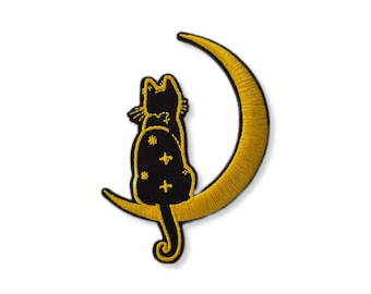 Katt, kattmärke, månkattmärke, strykmärke, emblem, broderad, märke, strykmärke, kattmärke