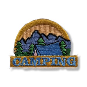 Camping, patch, badge, iron-on, embroidered, camping patch