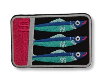 Sardine, sardine patch, iron-on patch, patch, embroidered, patch, iron-on patch, tinned fish patch