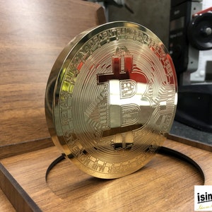 polished crypto coin Bitcoin, huge (diameter 11 cm, thickness 1.3 cm 1 kg)
