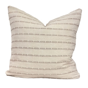 Emery Pillow Cover, Cream and tan striped pillow, tan woven striped pillow, throw pillow, handwoven fabric, cushion cover, neutral stripe