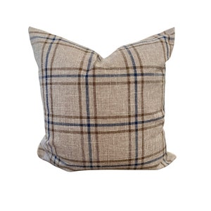 James Pillow cover, Blue Natural, Tan check pillow cover, Plaid check decorative pillow, Checked throw pillow, cushion cover, throw pillow