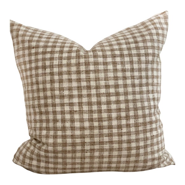 Everett check pillow cover, sand and ivory small check pattern, decorative throw pillow, tan and ivory checks