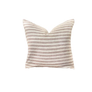 Nic Handwoven Linen Pillow Cover, Beige with Brown Stripes, hand crafted