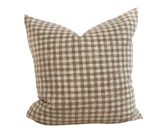 Everett check pillow cover, sand and ivory small check pattern, decorative throw pillow, tan and ivory checks