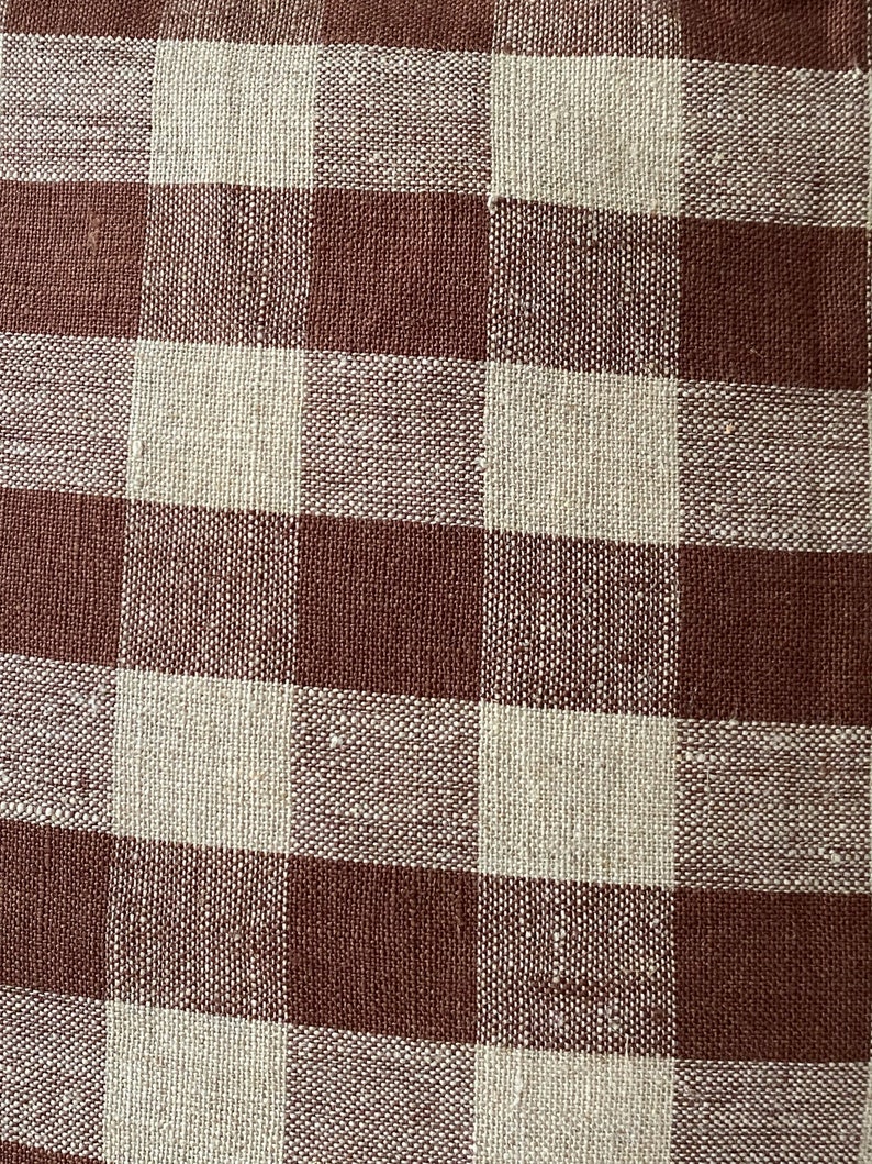 Lennon Pillow Cover, Brown Gingham 100 Percent Linen Throw Pillow, Brown and Natural Gingham