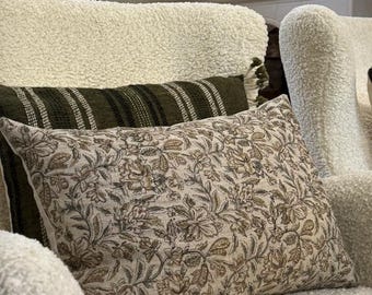 Adeline - A Hand Blocked Floral Print Pillow Cover in 100% Linen