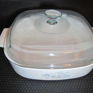 2.5 Qt. Vintage FLOWER BASKET Casserole  with New Pyrex Glass Lid By Corning 10&quot; x 10&quot; Square