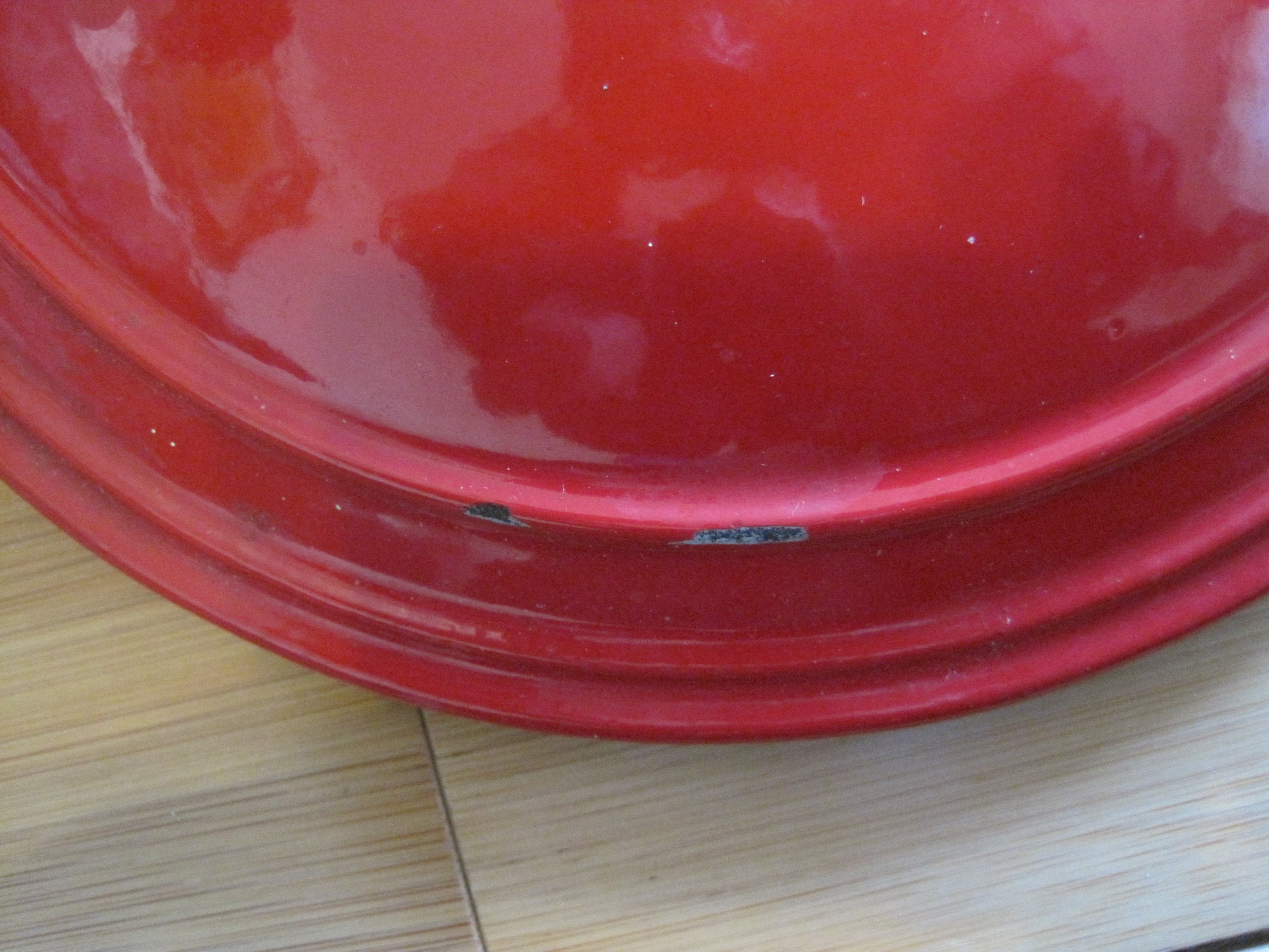 Vintage Cast Iron LID Marked martha Stewart Flame Orange Enamel Pot LID