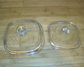 2 Pyrex LIDS A-7-C for 7&quot; x 7&quot; and A-9-C for 8&quot; x 8&quot; Corning Ware Casseroles