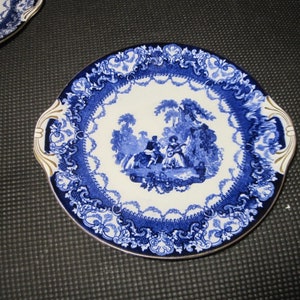 ROYAL DOULTON Flow Blue Handled Cake Plate 10.5" "Victorian" England RARE!!!