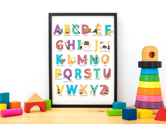 Musical Instrument Alphabet Poster – Educational Art for Nursery or Classroom (Digital Download)