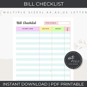 Bill Tracker, Rechnungsorganisator, Budget Vorlage, Monatlicher Bill Tracker, Zahlungs Tracker | A4, A5, US Letter | Ausfüllbares PDF