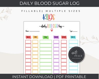 Daily Blood Sugar Log for Kids | Children’s Diabetes Tracker | Kids Diabetes Log | | Student Health Records| PDF Printable