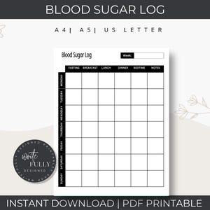 Weekly Blood Sugar Log | Diabetes Maintenance | Glucose Levels| Daily Log | Personal Health Planner | PDF Printable | Instant Download