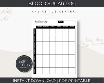 Weekly Blood Sugar Log | Diabetes Maintenance | Glucose Levels| Daily Log | Personal Health Planner | PDF Printable | Instant Download