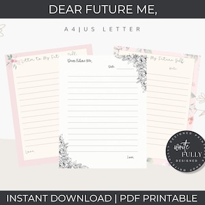 Carta a mi yo futuro, Querido yo futuro, Plantillas de cartas para establecer metas, Plantillas de papelería/Manifestación, Gratitud
