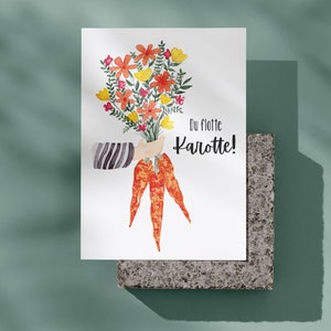 Grußkarte - Du flotte Karotte! | Postkarte | Illustration | Blumenstrauß | Ostern